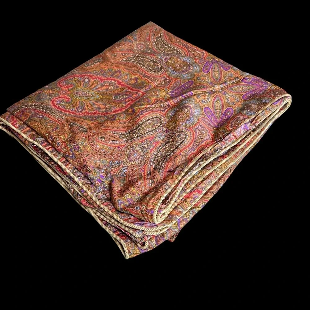 Vintage Ralph Lauren Paisley Duvet Cover Multi Color Boho Rope Trim